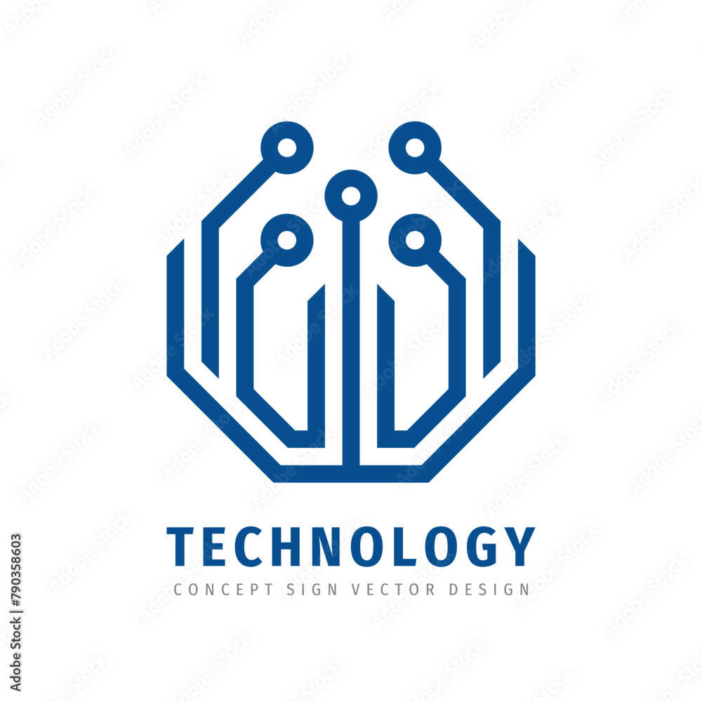 Poster electronic technology logo design. digital connection chip sign. network communication concept symbo