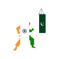 India vs Pakistan, Cricket Match Boxing Bag IND over PAK Concept with creative illustrations isolated on white background. Editable EPS file. Pakistan vs India. IND vs PAK.