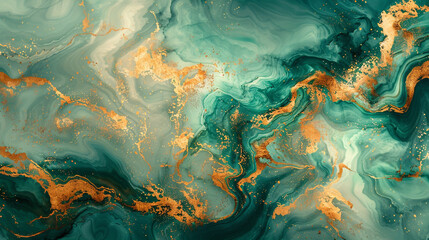 An abstract fusion of mint green and goldenrod, reflecting the depth and detail of a luxurious marble texture. 
