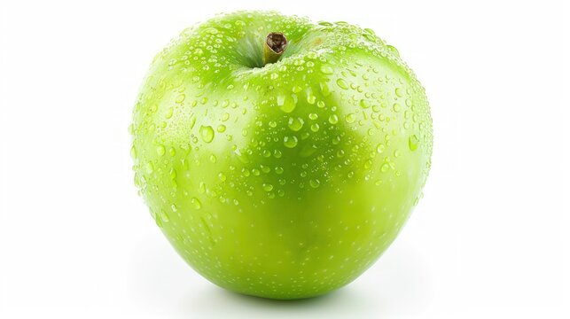 Closeup fresh ripe green apple fruit on white background. AI generated image
