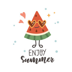 Summer card  with holiday elements and calligraphy quotes. Positive phrases for stickers, postcards or posters. Hello summer quotes.