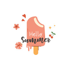 Summer card  with holiday elements and calligraphy quotes. Positive phrases for stickers, postcards or posters. Hello summer quotes.