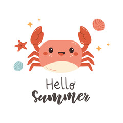 Summer card  with holiday elements and calligraphy quotes. Positive phrases for stickers, postcards or posters. Hello summer quotes.