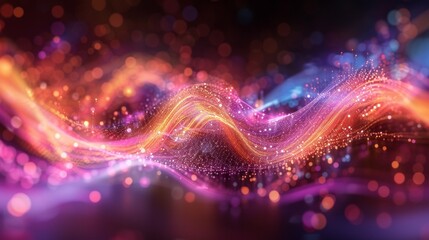 Abstract colorful waves and lights on a dark background, AI