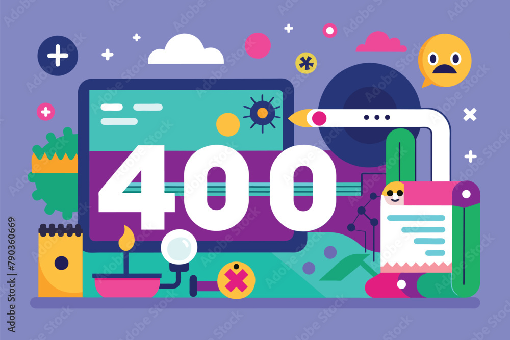 Aufkleber a computer screen displaying the number 400 in a simple and minimalist design, 404 error fix, simple