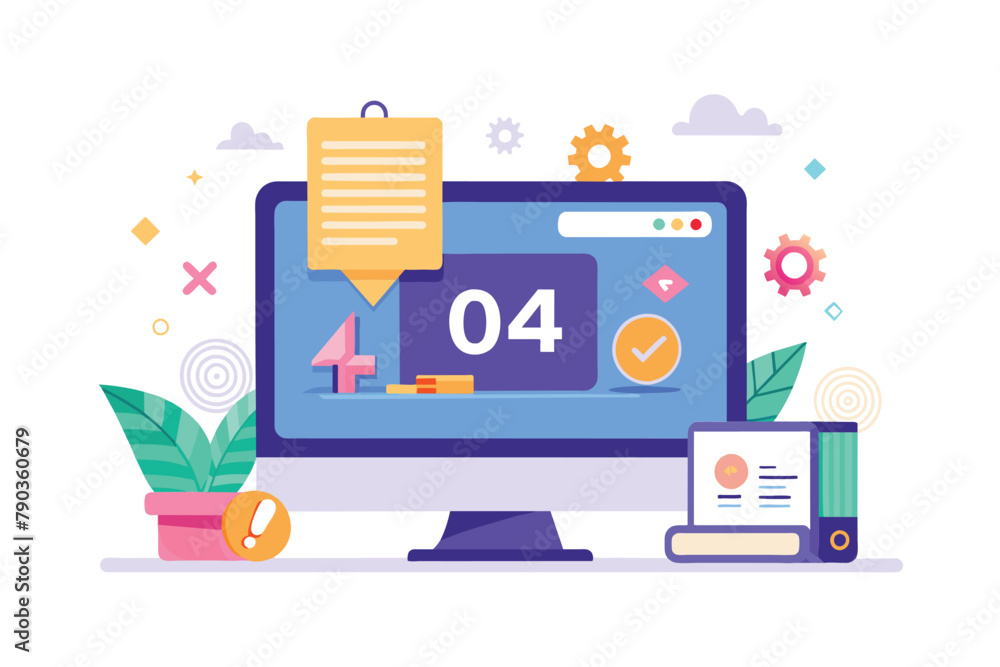 Poster computer screen showing repeated number forty error, 404 error page design concept, computer screen 