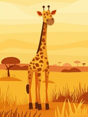 flat illustration cartoon giraffe. - obrazy, fototapety, plakaty