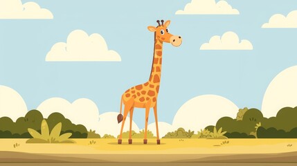 flat illustration cartoon giraffe. - obrazy, fototapety, plakaty