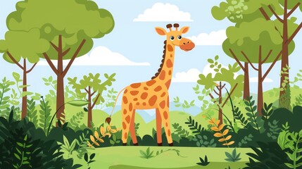 flat illustration cartoon giraffe.