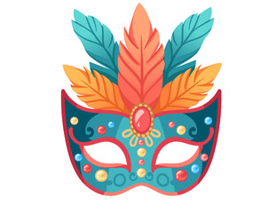 Colored carnival mask with decorative feathers vector illustration isolated on white background