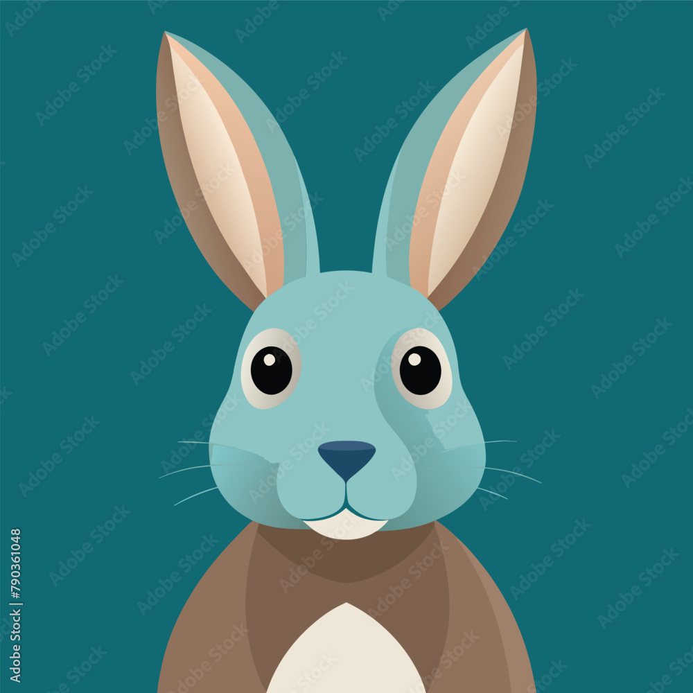 Sticker Blue Rabbit With Big Ears on Blue Background, A clean and modern vector illustration of a rabbit with a flat design aesthetic, Simple and minimalist flat Vector Illustration