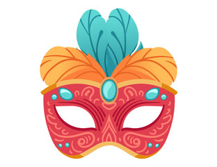 Colored carnival mask with decorative feathers vector illustration isolated on white background