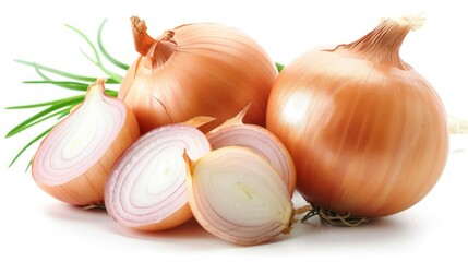 Obraz na płótnie Canvas Fresh pile onions spice vegetable on white background. AI generated image