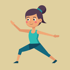 Fototapeta na wymiar Woman in Blue Top Performing Yoga Pose, A girl in a warrior pose, with one arm extended forward and the other reaching back, Simple and minimalist flat Vector Illustration