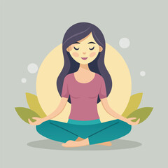 Obraz na płótnie Canvas Woman sitting in lotus position with closed eyes, A girl in a simple lotus position, with a calm and focused expression on her face, Simple and minimalist flat Vector Illustration