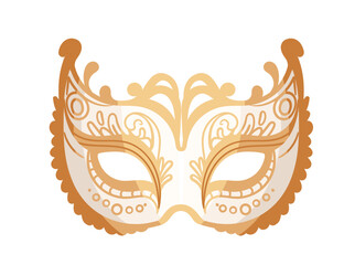 Colored carnival mask with decorative golden patterns vector illustration isolated on white background