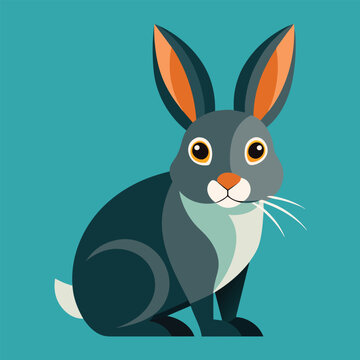 Rabbit Sitting on Blue Background, A modern interpretation of a rabbit in a flat vector illustration, Simple and minimalist flat Vector Illustration