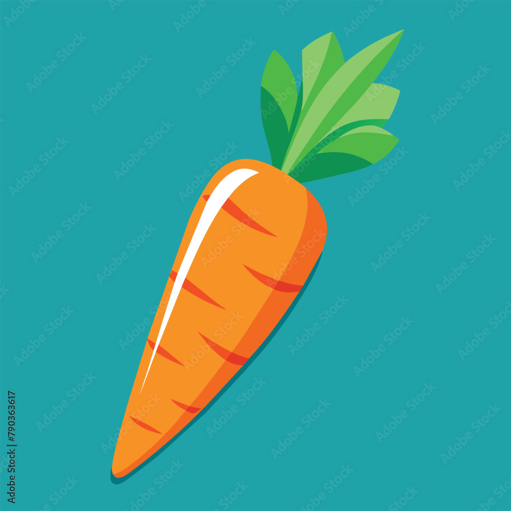 Poster a carrot with a leaf on top, isolated on a white background, a stylized vector image of a carrot in 