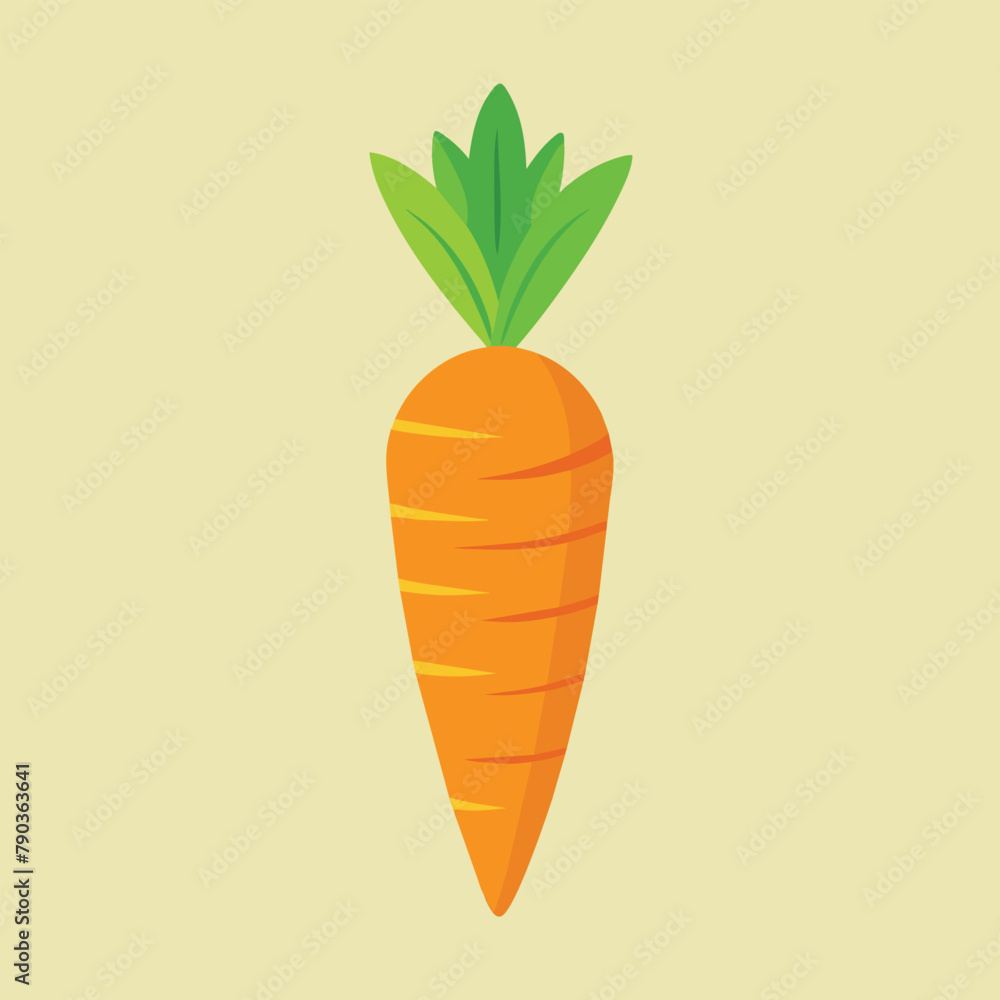 Poster a realistic illustration of a carrot placed on a plain yellow backdrop, a subtle and subdued vector 