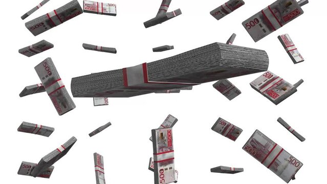 500 Swedish Kronor banknotes falling on White Background