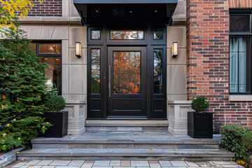 2 Panel Black Exterior Door With Glass and Sidelights