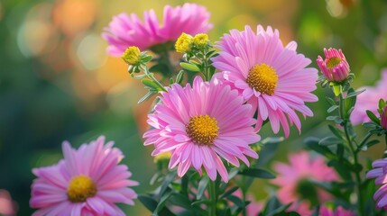 Obraz premium Blooming pink aster flowers captured in summer