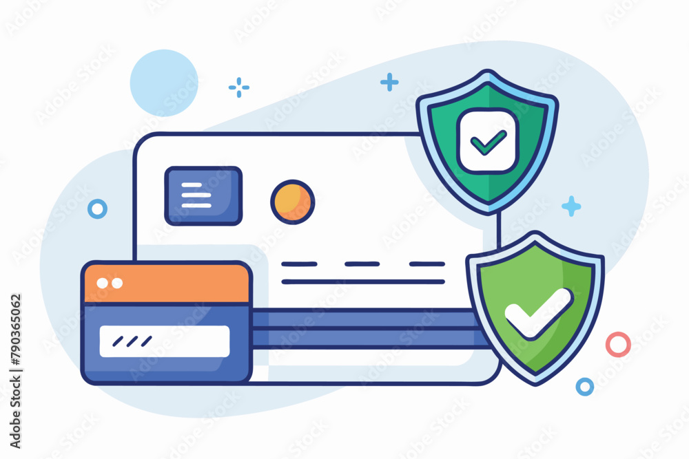 Poster a credit card featuring a shield emblem and a check mark symbol for enhanced security and verificati