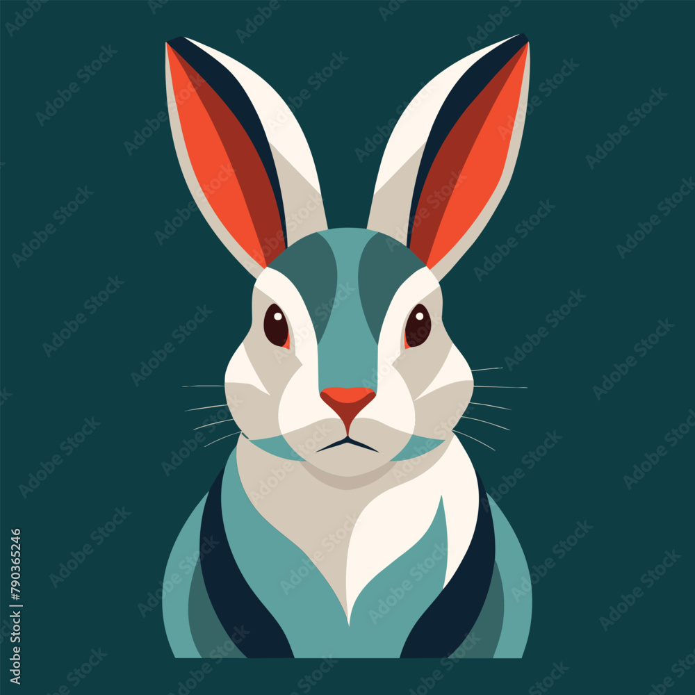 Poster rabbit face on green background, an abstract representation of a rabbit using clean lines and limite