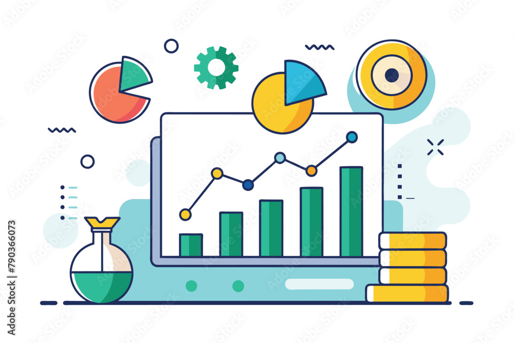 Poster a computer screen displaying a graph for investment data analysis, analyze investment data, simple a
