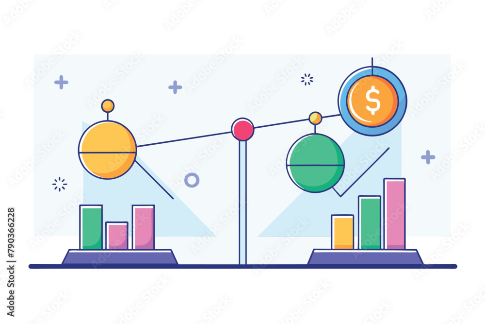 Poster a line graph featuring a dollar sign symbolizing financial data and trends, analyze the system of ma