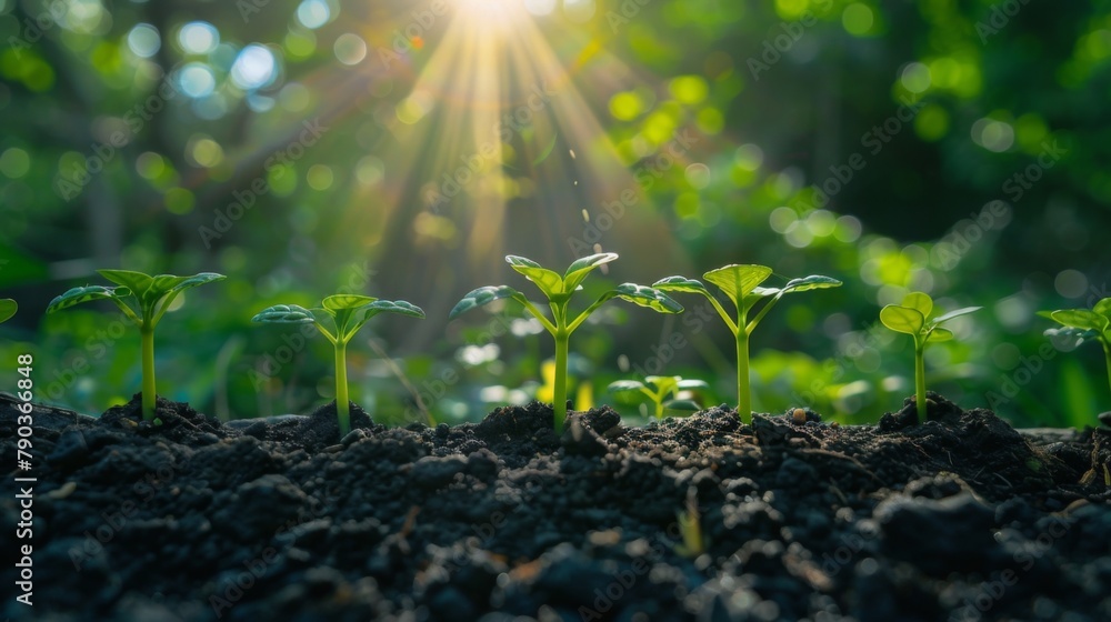 Aufkleber Seedling are growing in the soil with light of the sun.Planting trees to reduce global warming.