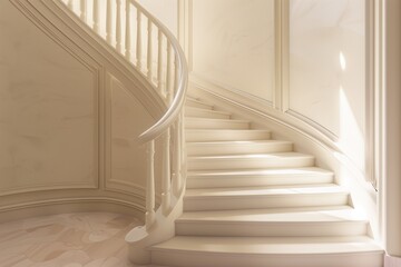 Classic Staircase with Creamy White Finish, Ideal for Real Estate Photography and High-End Property Listings,