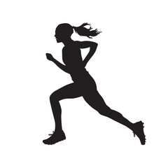 Fototapeta na wymiar Vector silhouette of a female athlete running. Flat cutout icon of a sports person