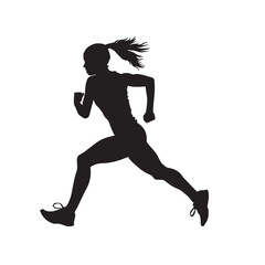 Vector silhouette of a female athlete running. Flat cutout icon of a sports person