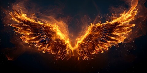Fire wings on black background