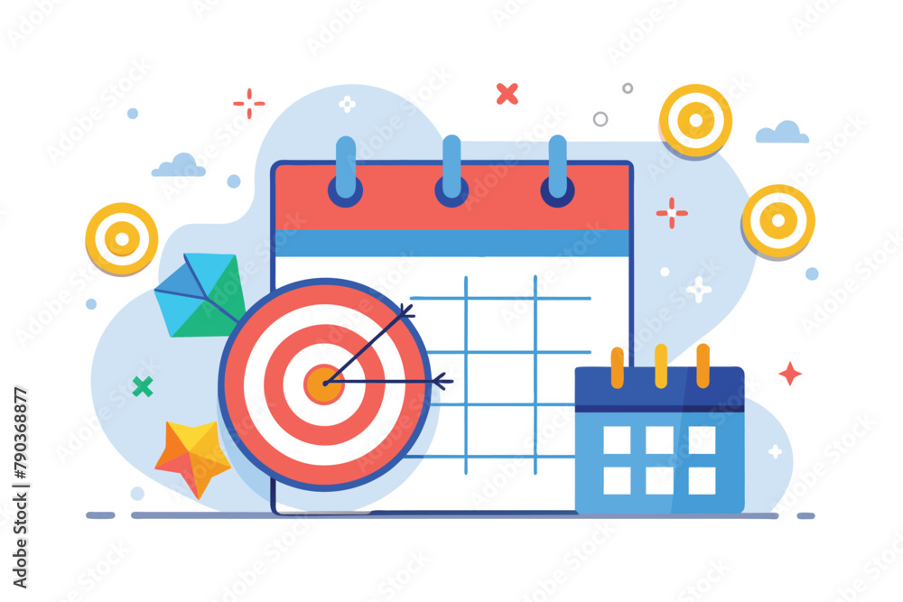 Aufkleber a dart aiming at a target on a calendar, symbolizing goal-setting or deadline approaching for a busi