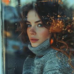 Vintage Polaroid Style Portrait of a Woman by the Window, Light Leaks, Scratches, Vintage Capture of a Beautiful Woman

