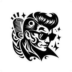 rock and roll; rockabilly in modern tribal tattoo, abstract line art of people, minimalist contour. Vector