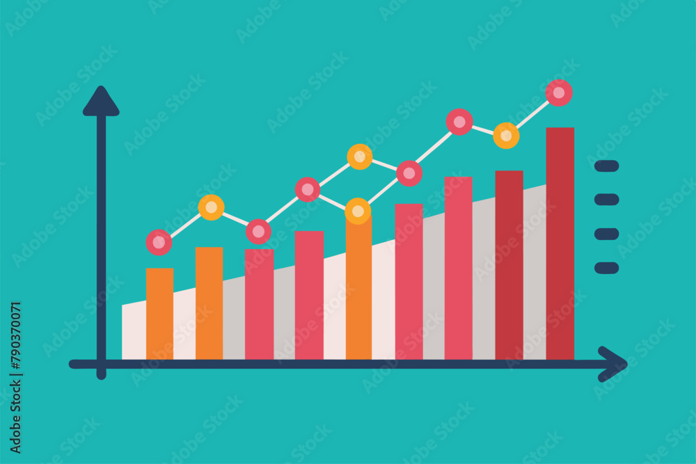 Poster a bar chart displaying data with an arrow indicating an upward trend, check input data trending, sim