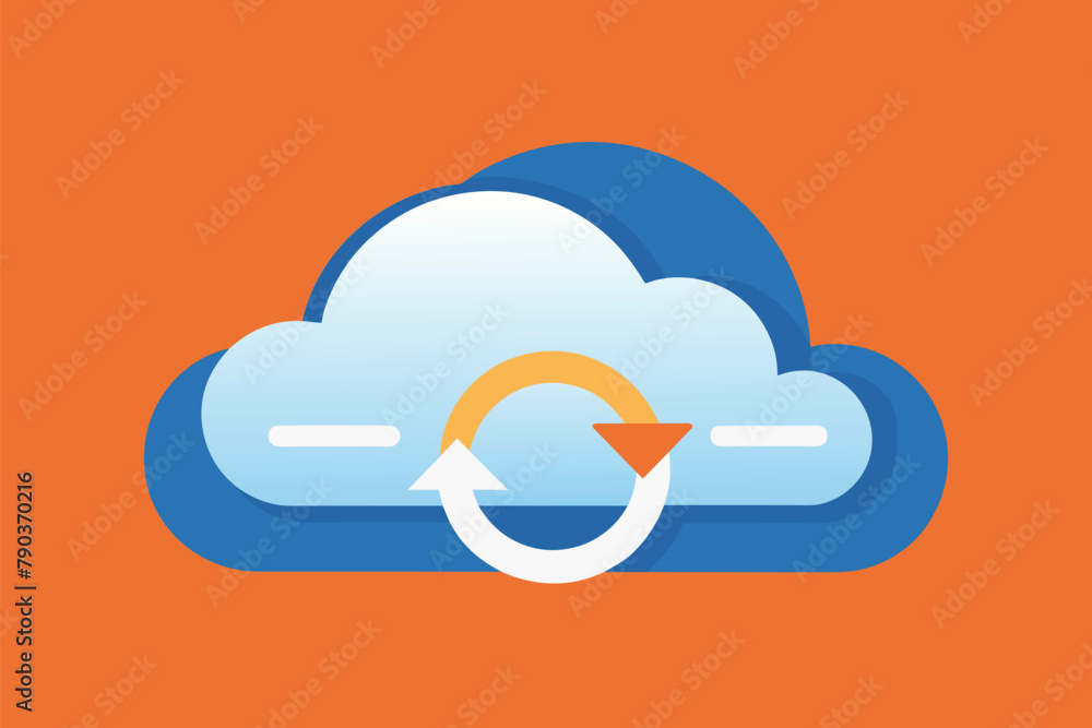 Poster a cloud with a distinct arrow symbol in the center, hinting at synchronization or direction, cloud s