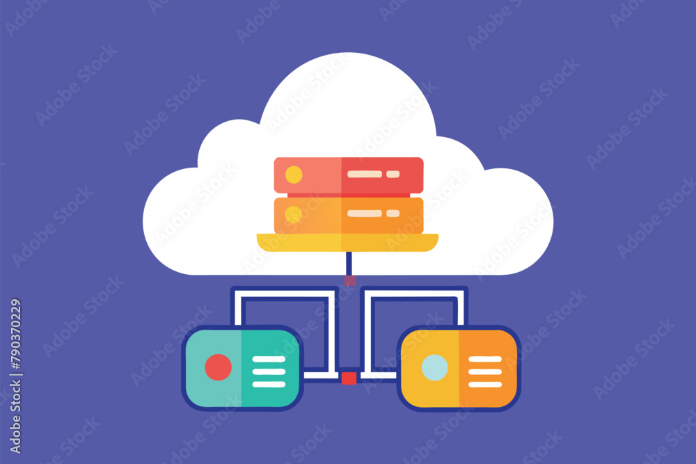 Poster a cloud with a stack of books balancing on top of it, cloud service with synchronization sign, simpl