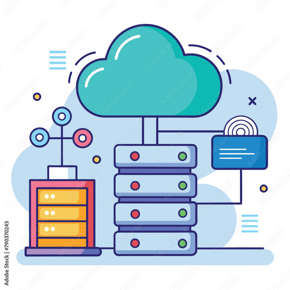 Poster a cloud positioned above a stack of data, symbolizing cloud storage and data security, cloud storage