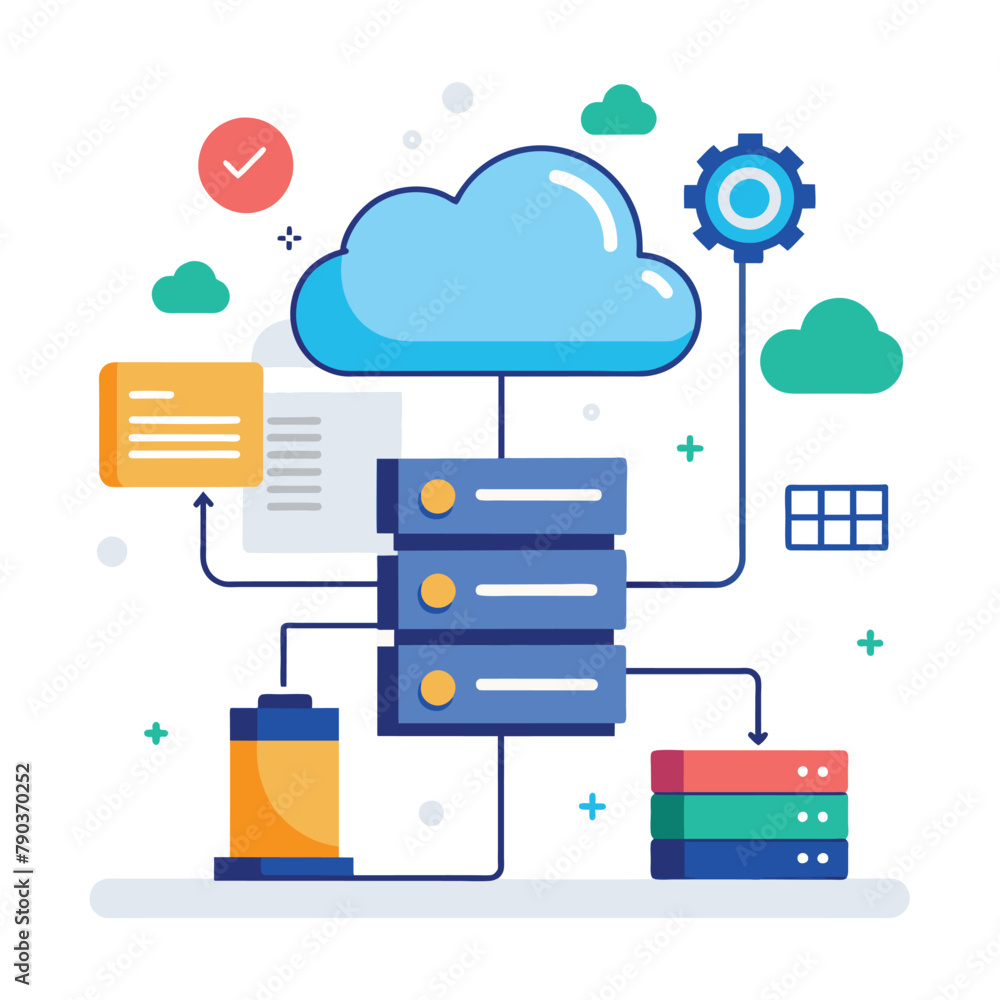 Poster a stack of books with a cloud hovering above them, cloud storage, internet database data security, s