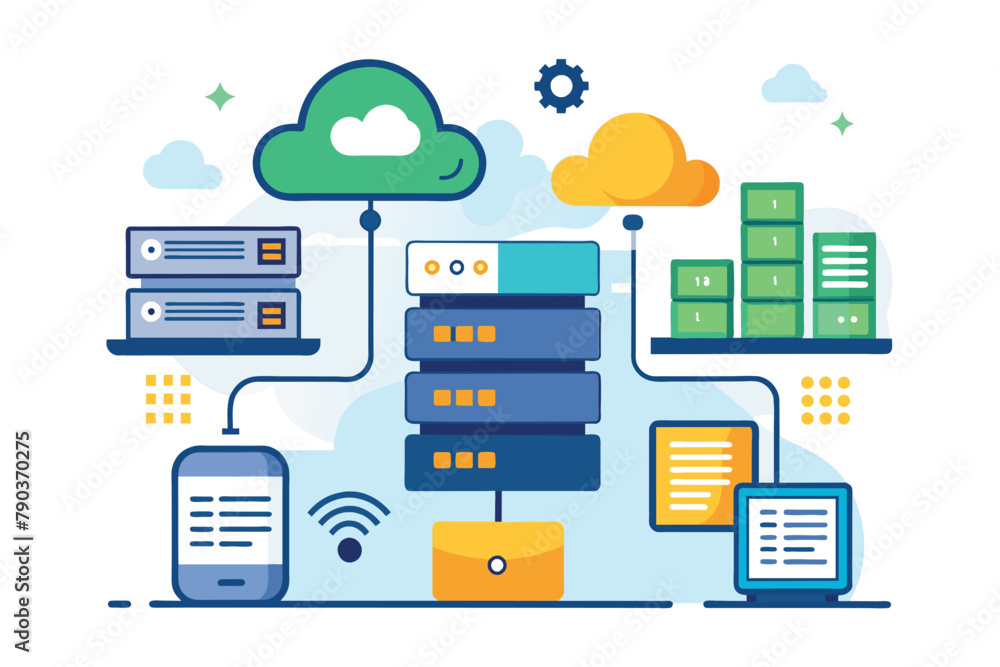 Poster interconnected devices communicating with cloud storage system, cloud system storage file download d