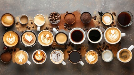 the concept of International Coffee Day, top view. background for designer for international coffee day.  copy space for text