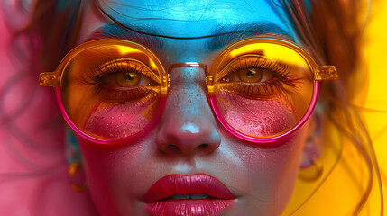 Woman closeup portrait with lights visual effects women beauty background - obrazy, fototapety, plakaty