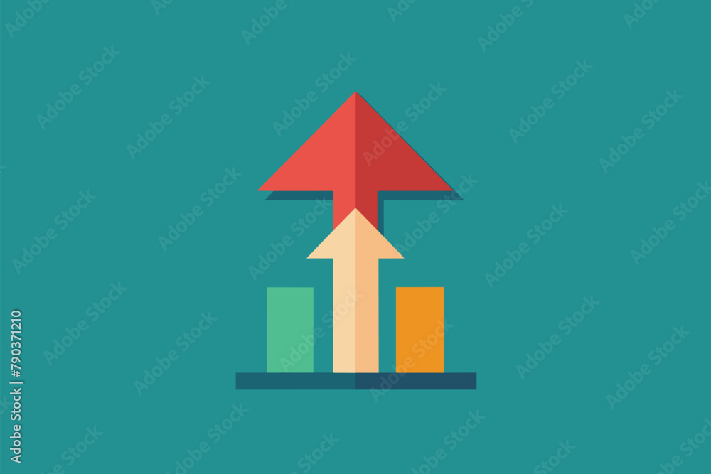 Poster a red arrow pointing upward against a blue backdrop, concept upload speed, simple and minimalist fla