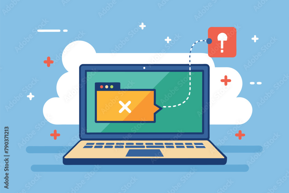 Poster a laptop with a prominent x symbol displayed on the screen, indicating a connection error, connectio