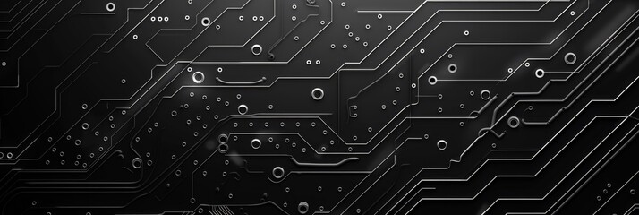 A black and white circuit board with many different shapes, AI