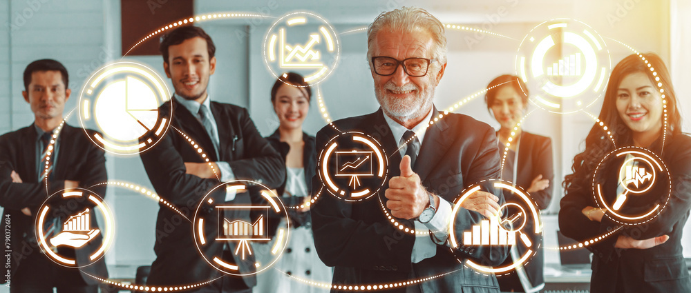 Poster data analysis for business and finance concept. interface showing future computer technology of prof